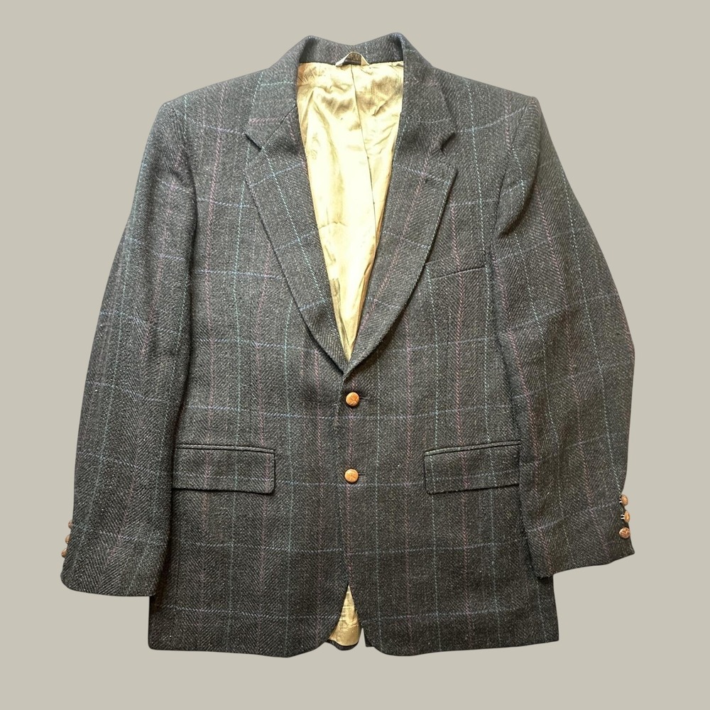 Vintage Legacy by Anthonys Sport Coat Mens 42L Windowpane Tweed Gray Blazer USA